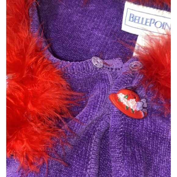 Vintage Belle point Hat sweater size Large Soft Purple Red Fur Collar With Flaw - Picture 12 of 12